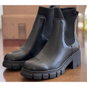 Women’s 7.5 Rihero Black Chelsea Boots Lug Sole Platform Chunky Heel New